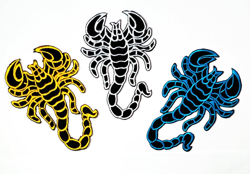 Nipitshop Patches Set 3 Blue Yellow Black Scorpion DIY Applique Embroidered Sew Iron on Patch for Clothes Backpacks T-Shirt Jeans Skirt Vests Scarf Hat Bag